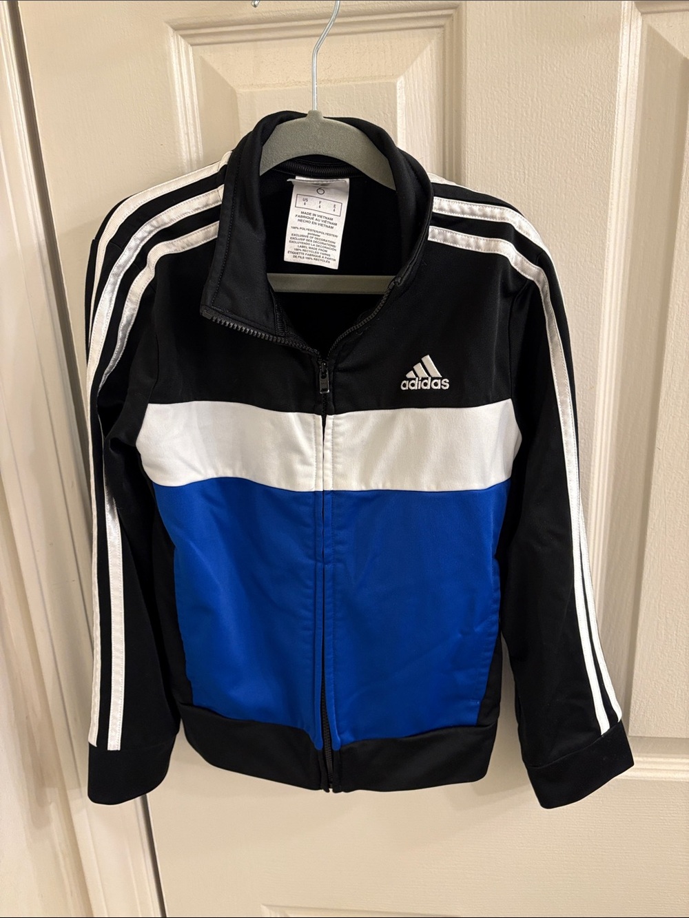 adidas Kids Black White Blue Colorblock Track Jacket